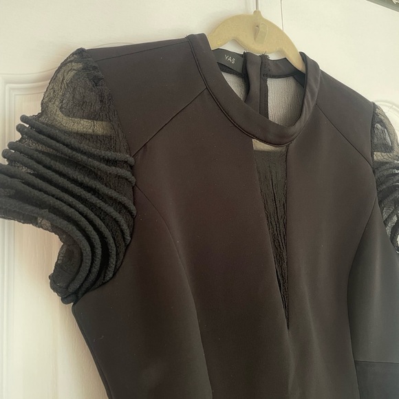 Elegant Black Dress with Sheer Sleeves - Picture 2 of 5